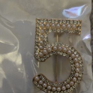 Chic Gold and Pearl Number Brooch